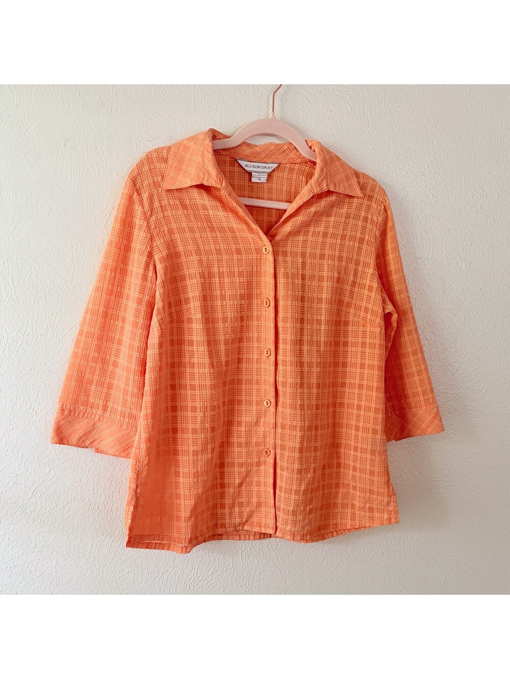 Gardencore Button-Up Blouse Orange Monochrome Checkered Top Size 10 - Picture 2 of 5